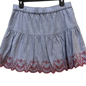 Vineyard Vines Mini Skirt Cornflower Blue with Red Embroidered Hem Flounce Sz S
